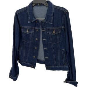 Dark Wash Blue Denim Jean Jacket Classic Button Up / Down Front Pockets